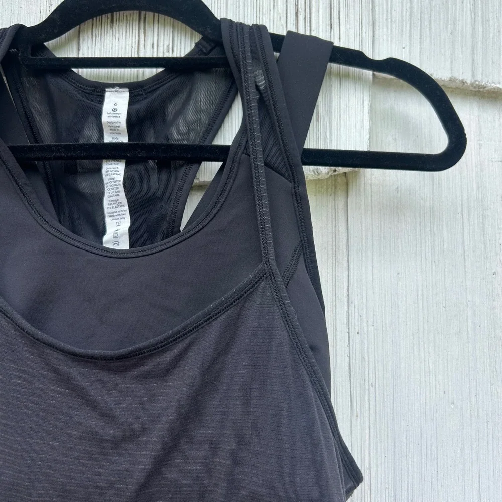 Lululemon Tough It Out Tank Top Black Built-in Bra Strappy‎ Back Mesh 6 W1L78S